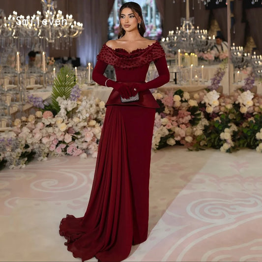 Smileven Luxury 3D Mermaid Prom Dress Off The Shoulder Party Gowns Appliques Formal Full Sleeve Occassion Dress Customized 2026