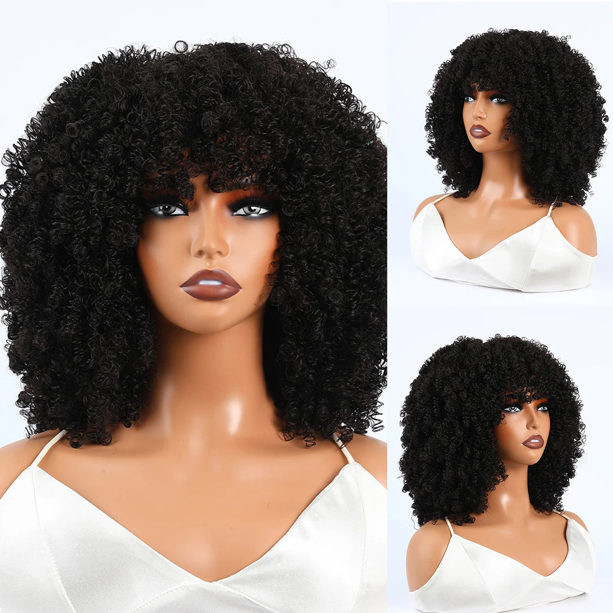 Synthetic 1 Piece 16 Inch Exploded Head Curly Wig, Comfortable and Breathable Snapback Mesh Cap
