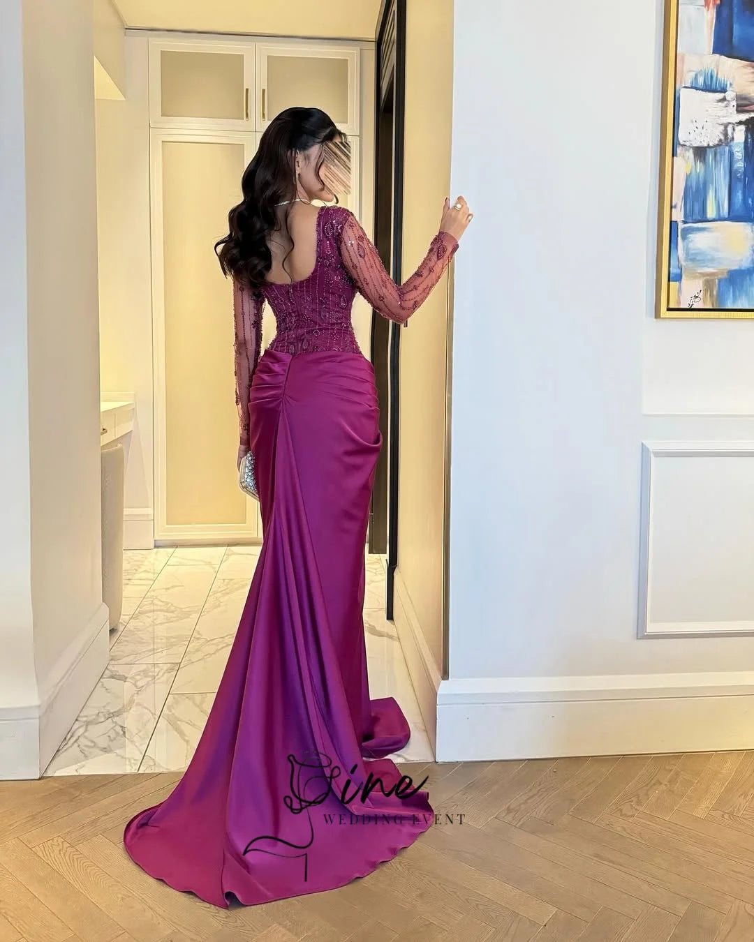 Oine Glamorous Purple Mermaid Evening Dresses Elegant Beading Vestido de Noche Customized Beaded Formal Women Prom Party Dress