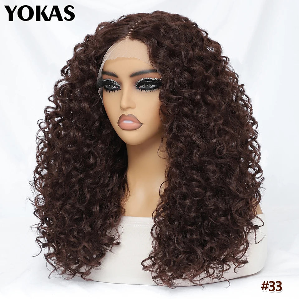 20 Inch Curly Synthetic Lace Front Wig For Africen Women Black T Part Blonde Curly Lace Frontal Wig For Afro Female