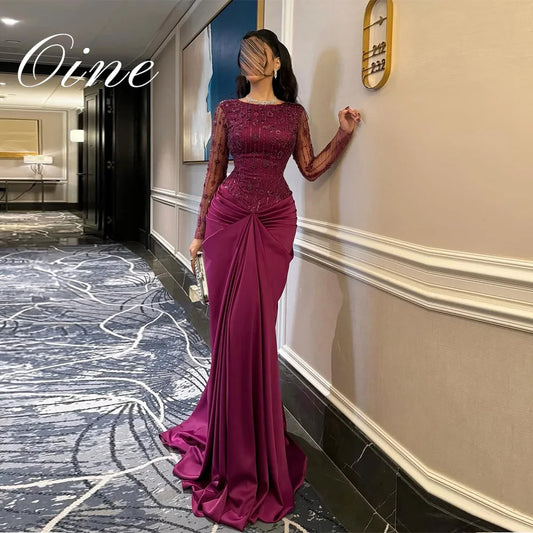 Oine Glamorous Purple Mermaid Evening Dresses Elegant Beading Vestido de Noche Customized Beaded Formal Women Prom Party Dress