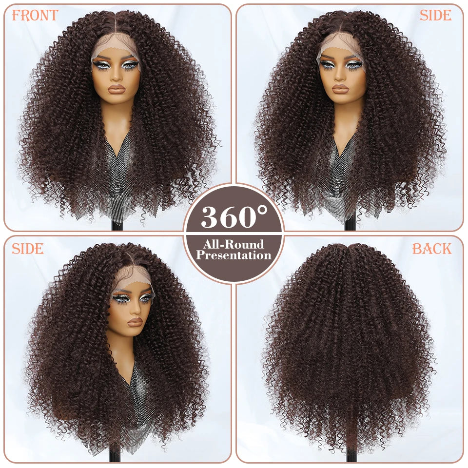 Lace Front Wigs 24 Inch Synthetic For Afro Women Chocolate Brown Lace Front Wigs For Female Curly Lace Front Wigs With Baby Hair