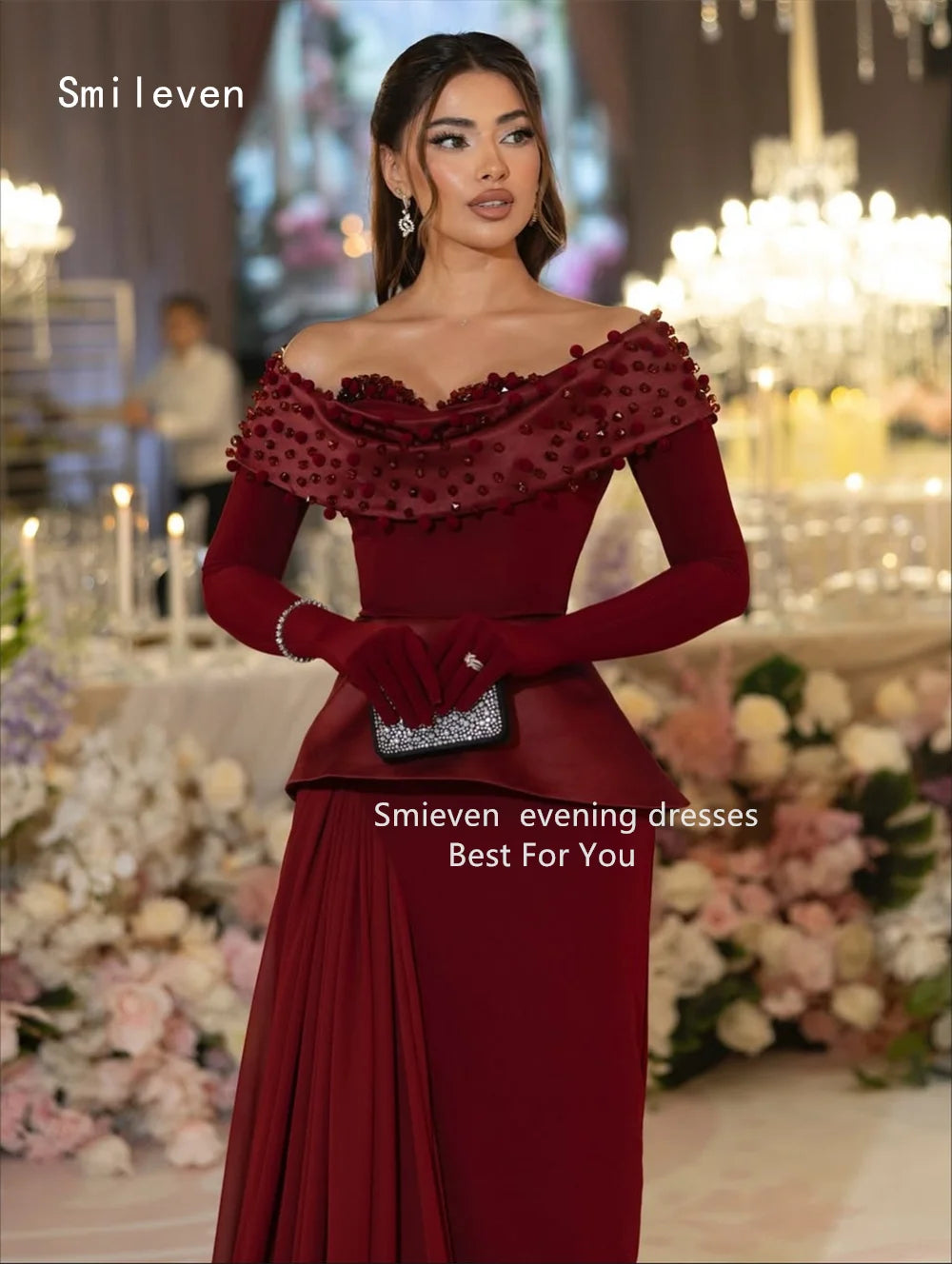 Smileven Luxury 3D Mermaid Prom Dress Off The Shoulder Party Gowns Appliques Formal Full Sleeve Occassion Dress Customized 2026
