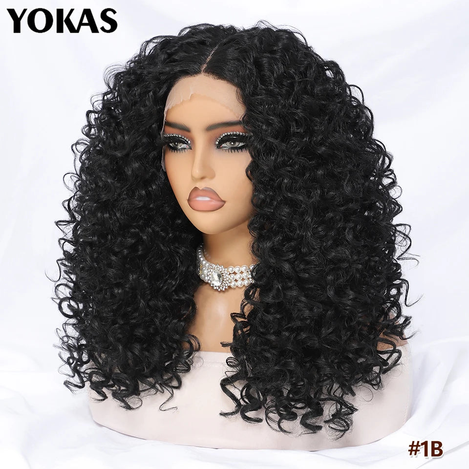 20 Inch Curly Synthetic Lace Front Wig For Africen Women Black T Part Blonde Curly Lace Frontal Wig For Afro Female