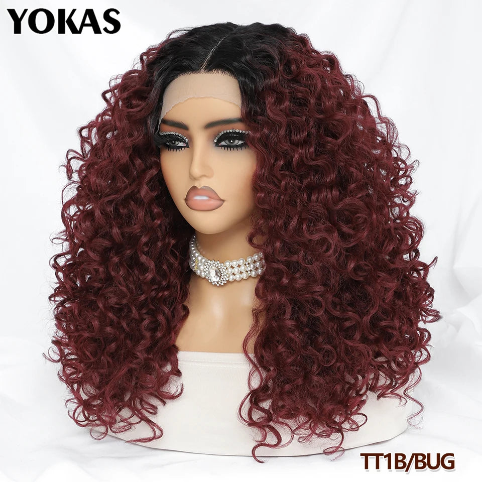 20 Inch Curly Synthetic Lace Front Wig For Africen Women Black T Part Blonde Curly Lace Frontal Wig For Afro Female