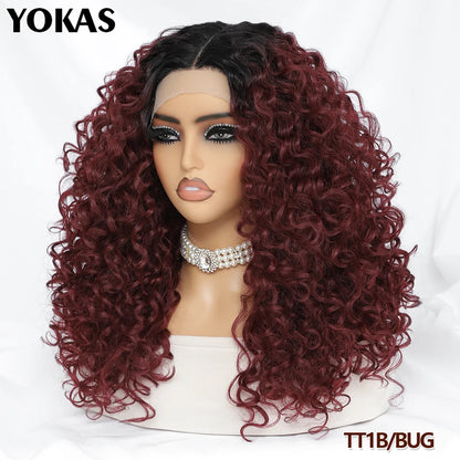 20 Inch Curly Synthetic Lace Front Wig For Africen Women Black T Part Blonde Curly Lace Frontal Wig For Afro Female