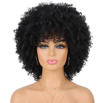 Tereshar Synthetic Short Curly with Bangs for Black Women 8 inch Afro Kinky Curly Wig Synthetic Hair Wigs for Daily Party Use