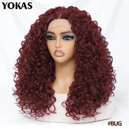20 Inch Curly Synthetic Lace Front Wig For Africen Women Black T Part Blonde Curly Lace Frontal Wig For Afro Female