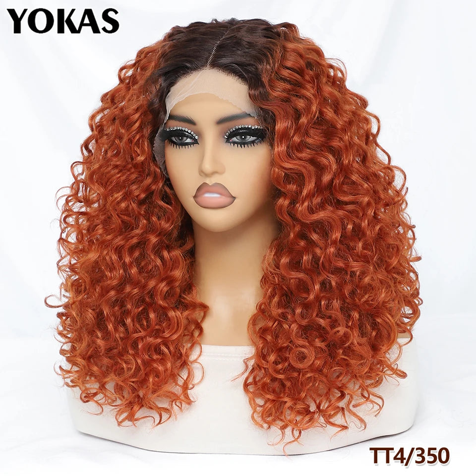 20 Inch Curly Synthetic Lace Front Wig For Africen Women Black T Part Blonde Curly Lace Frontal Wig For Afro Female