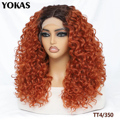 20 Inch Curly Synthetic Lace Front Wig For Africen Women Black T Part Blonde Curly Lace Frontal Wig For Afro Female