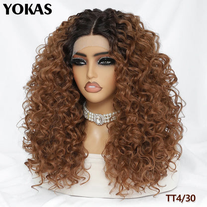 20 Inch Curly Synthetic Lace Front Wig For Africen Women Black T Part Blonde Curly Lace Frontal Wig For Afro Female