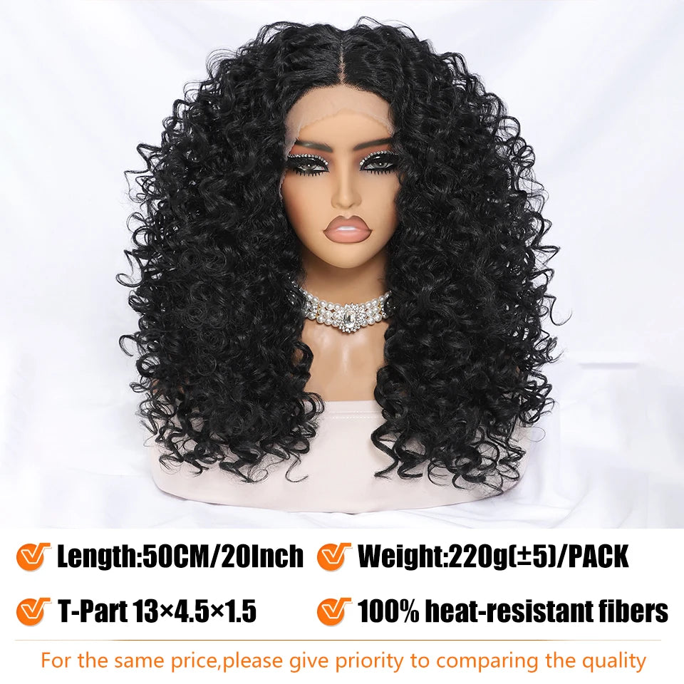 20 Inch Curly Synthetic Lace Front Wig For Africen Women Black T Part Blonde Curly Lace Frontal Wig For Afro Female