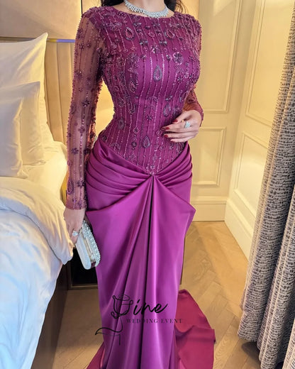 Oine Glamorous Purple Mermaid Evening Dresses Elegant Beading Vestido de Noche Customized Beaded Formal Women Prom Party Dress