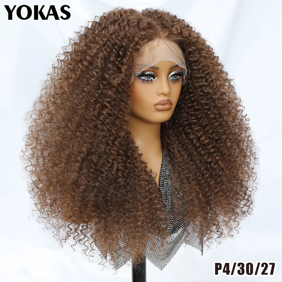 Lace Front Wigs 24 Inch Synthetic For Afro Women Chocolate Brown Lace Front Wigs For Female Curly Lace Front Wigs With Baby Hair