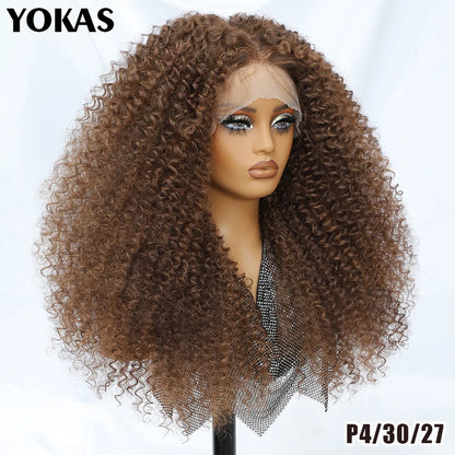 Lace Front Wigs 24 Inch Synthetic For Afro Women Chocolate Brown Lace Front Wigs For Female Curly Lace Front Wigs With Baby Hair