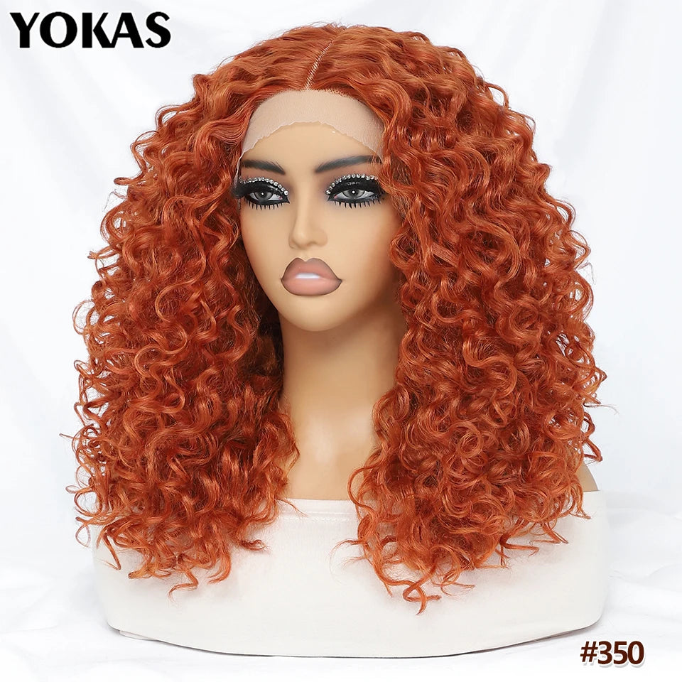 20 Inch Curly Synthetic Lace Front Wig For Africen Women Black T Part Blonde Curly Lace Frontal Wig For Afro Female