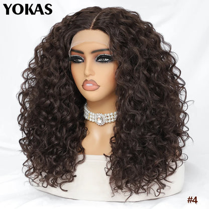 20 Inch Curly Synthetic Lace Front Wig For Africen Women Black T Part Blonde Curly Lace Frontal Wig For Afro Female