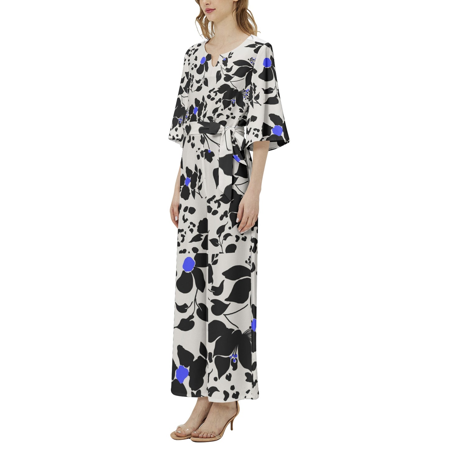 Dolman Sleeve Belted Wide Leg Jumpsuit