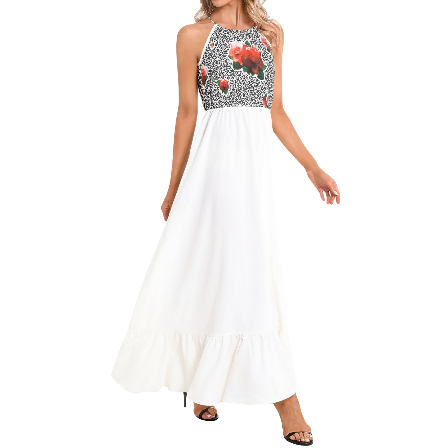 Ruffle Hem Halter Neck Maxi Dress