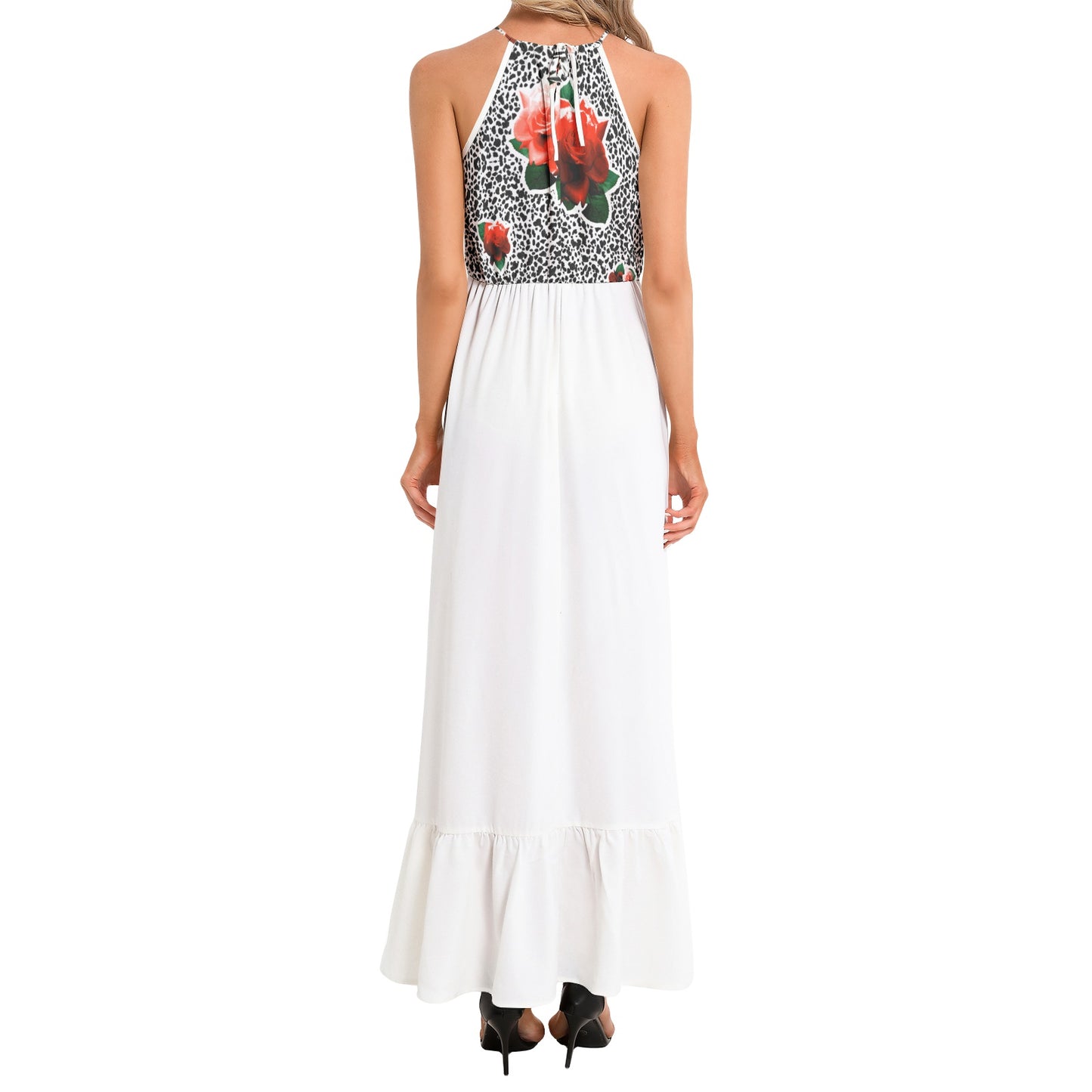 Ruffle Hem Halter Neck Maxi Dress